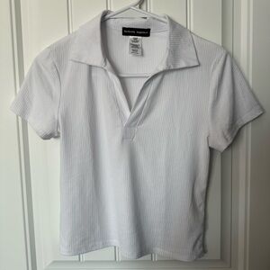 White Collared Short Sleeve Top